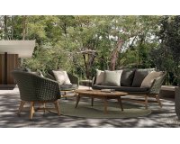 Oliwkowy ekskluzywny komplet ogrodowy wypoczynkowy teak lina polipropylenowa COACHELLA bizzotto 