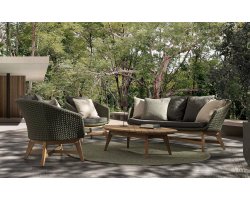 Oliwkowy ekskluzywny komplet ogrodowy wypoczynkowy teak lina polipropylenowa COACHELLA bizzotto 
