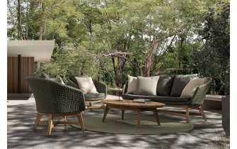 Oliwkowy ekskluzywny komplet ogrodowy wypoczynkowy teak lina polipropylenowa COACHELLA bizzotto 