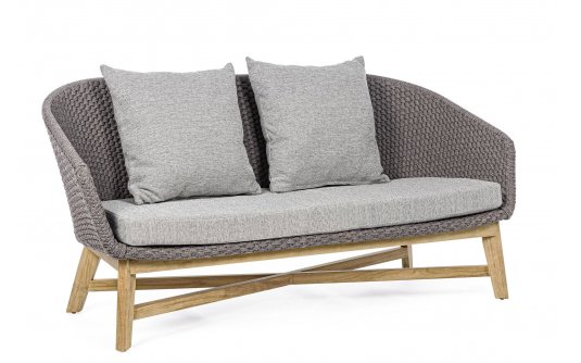 Szara nowoczesna sofa ogrodowa wypoczynkowa teak lina COACHELLA bizzotto 