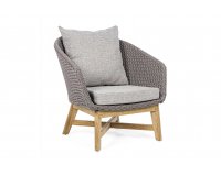 Szary nowoczesny fotel ogrodowy wypoczynkowy teak lina COACHELLA bizzotto 