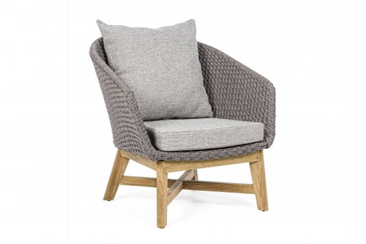 Szary nowoczesny fotel ogrodowy wypoczynkowy teak lina COACHELLA bizzotto