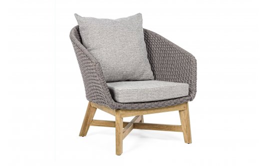 Szary nowoczesny fotel ogrodowy wypoczynkowy teak lina COACHELLA bizzotto 