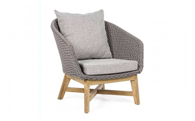 Szary nowoczesny fotel ogrodowy wypoczynkowy teak lina COACHELLA bizzotto 