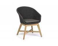 Ciemnoszare krzesło stołowe z podstawą teak i siedziskiem z liny polipropylenowej COACHELLA bizzotto