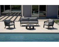 SANTA CRUZ zestaw wypoczynkowy ogrodowy aluminium grafitowe lina stolik okrągły
