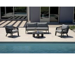 SANTA CRUZ zestaw wypoczynkowy ogrodowy aluminium grafitowe lina stolik okrągły