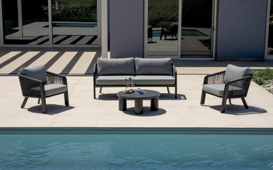 SANTA CRUZ zestaw wypoczynkowy ogrodowy aluminium grafitowe lina stolik okrągły