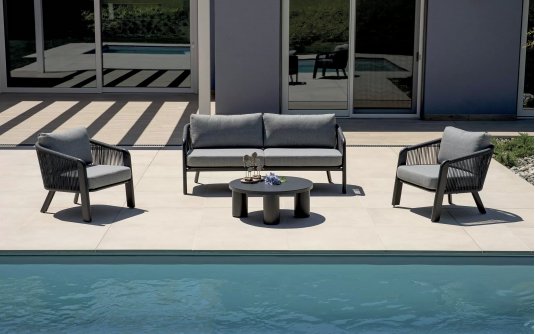 SANTA CRUZ zestaw wypoczynkowy ogrodowy aluminium grafitowe lina stolik okrągły SANTA CRUZ zestaw wypoczynkowy ogrodowy aluminium grafitowe lina stolik okrągły