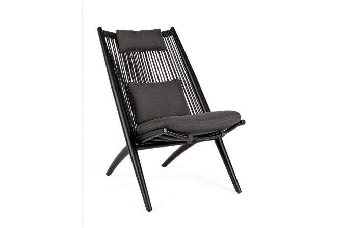 Czarny fotel aluminiowy relaksacyjny ALOHA bizzotto