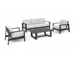 Ciemnoszare meble aluminiowe na taras z jasnoszarymi poduszkami BALTIC bizzotto