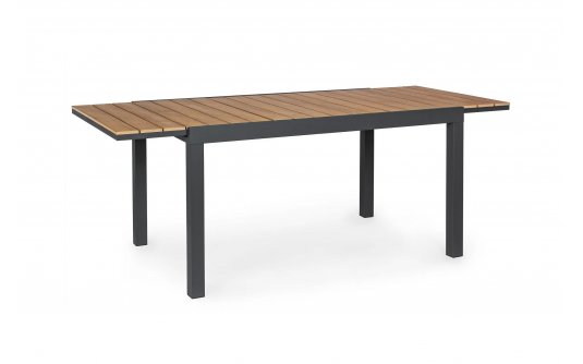 Ciamnoszary stół ogrodowy aluminiowy rozkładany 140-200 blat kompozyt teak ELIAS bizzotto Ciamnoszary stół ogrodowy aluminiowy rozkładany 140-200 blat kompozyt teak ELIAS bizzotto
