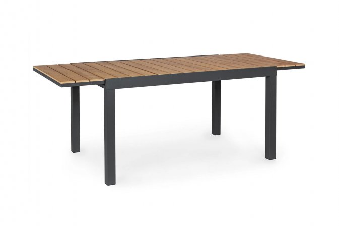 Ciamnoszary stół ogrodowy aluminiowy rozkładany 140-200 blat kompozyt teak ELIAS bizzotto
