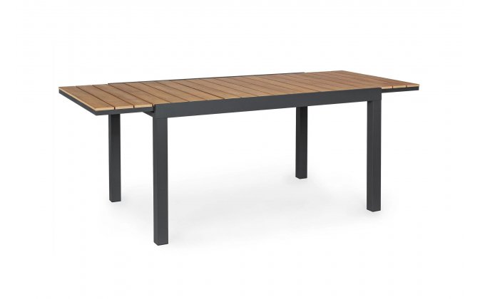 Ciamnoszary stół ogrodowy aluminiowy rozkładany 140-200 blat kompozyt teak ELIAS bizzotto 