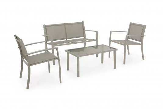 Beżowy komplet na balkon wypoczynkowy stal tekstylina PEDER bizzotto