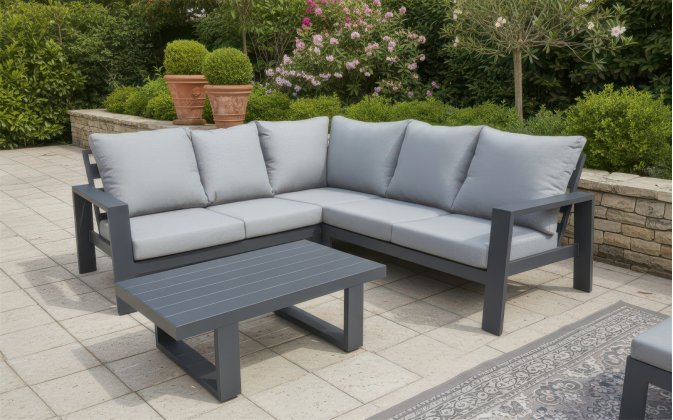 Aluminiowy komplet wypoczynkowy narożnikowy na taras AMIGO grafitowy