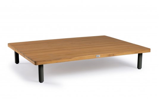 Stolik kawowy z blatem teak KYTSU 140x105 nogi antracyt