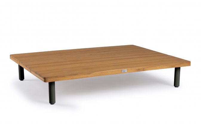 Stolik kawowy z blatem teak KYTSU 140x105 nogi antracyt