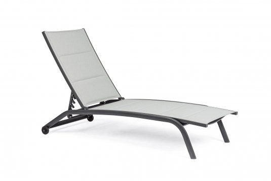 Antracytowy aluminiowy leżak na taras z kółkami CLEOPAS bizzotto tekstylina szara