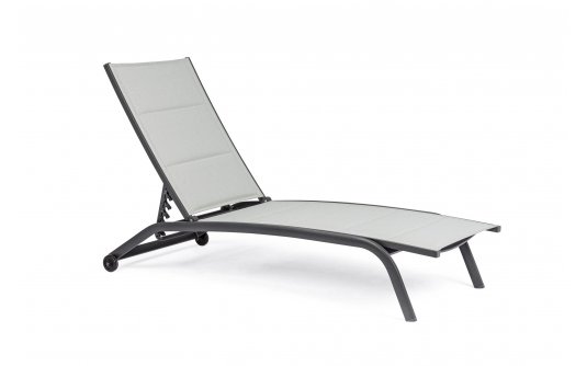 Antracytowy aluminiowy leżak na taras z kółkami CLEOPAS bizzotto tekstylina szara