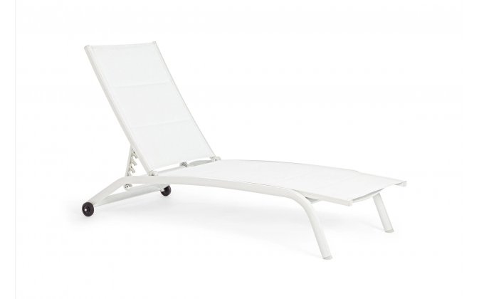 Biały aluminiowy leżak na taras z kółkami CLEOPAS bizzotto tekstylina biała