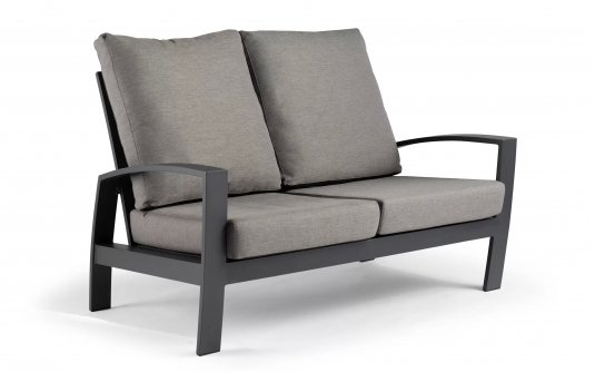 Wysoka sofa ogrodowa aluminowa 2-osobowa VALENCIA z szarymi poduszkami