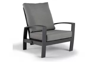 Fotel wypoczynkowy ogrodowy aluminiowy pochylany VALENCIA grafitowy z szarymi poduszkami