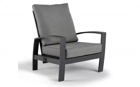 Fotel wypoczynkowy ogrodowy aluminiowy pochylany VALENCIA grafitowy z szarymi poduszkami