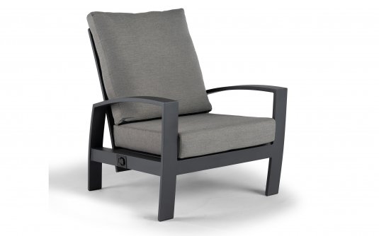 Fotel wypoczynkowy ogrodowy aluminiowy pochylany VALENCIA grafitowy z szarymi poduszkami