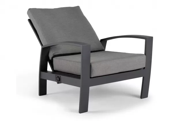 Fotel wypoczynkowy ogrodowy aluminiowy pochylany VALENCIA grafitowy z szarymi poduszkami
