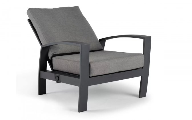 Fotel wypoczynkowy ogrodowy aluminiowy pochylany VALENCIA grafitowy z szarymi poduszkami