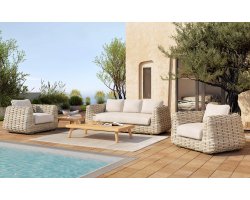 Ekskluzywny komplet wypoczynkowy ogrodowy beżowy technorattan WAKKANDA 