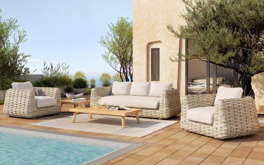 Ekskluzywny komplet wypoczynkowy ogrodowy beżowy technorattan WAKKANDA 