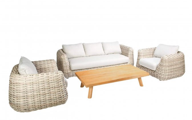 Ekskluzywny komplet wypoczynkowy ogrodowy beżowy technorattan WAKKANDA 