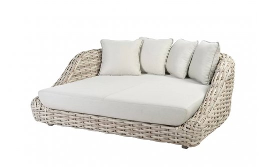 Duże łóżko ogrodowe z bezowego technorattanu WAKKANDA