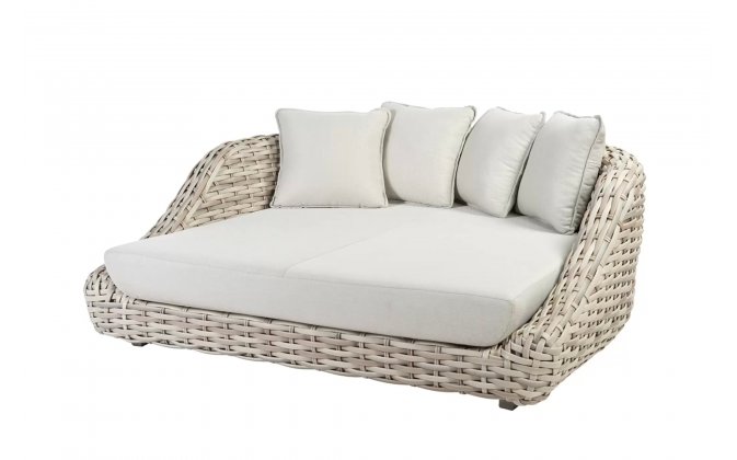 Duże łóżko ogrodowe z bezowego technorattanu WAKKANDA