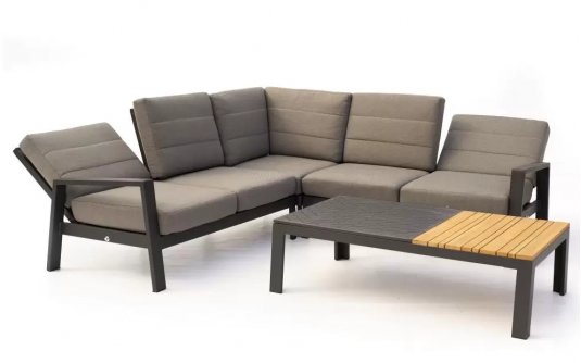 Meble narożnikowe ogrodowe aluminiowe z pochylanymi oparciami QUEENS poduszki szare Meble narożnikowe ogrodowe aluminiowe z pochylanymi oparciami QUEENS poduszki szare