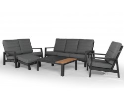 Nowoczesny zestaw wypoczynkowy aluminiowy z pochylanymi oparciami QUEENS poduszki szare