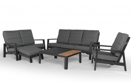 Nowoczesny zestaw wypoczynkowy aluminiowy z pochylanymi oparciami QUEENS poduszki szare