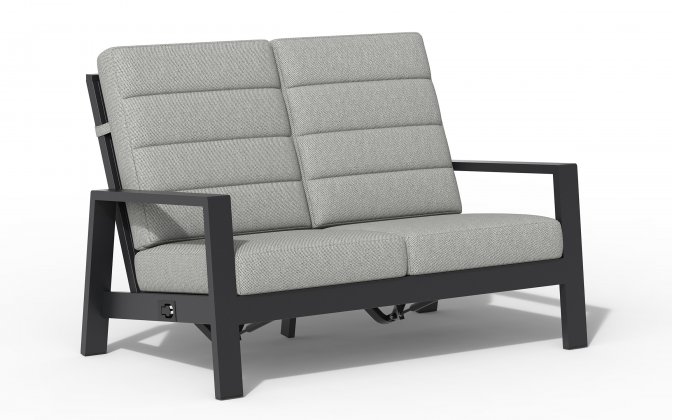 Wysoka 2-osobowa sofa ogrodowa z pochylanymi oparciami aluminiowa QUEENS poduszki szare