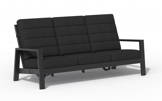 Wysoka 3-osobowa sofa ogrodowa z pochylanymi oparciami aluminiowa QUEENS poduszki czarne Wysoka 3-osobowa sofa ogrodowa z pochylanymi oparciami aluminiowa QUEENS poduszki czarne