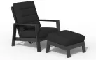 Fotel na taras wypoczynkowy z pochylanym oparciem i podnóżkiem aluminiowy QUEENS poduszki czarne