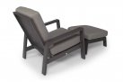 Fotel na taras wypoczynkowy z pochylanym oparciem i podnóżkiem aluminiowy QUEENS poduszki szare