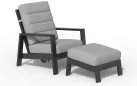 Fotel na taras wypoczynkowy z pochylanym oparciem i podnóżkiem aluminiowy QUEENS poduszki szare