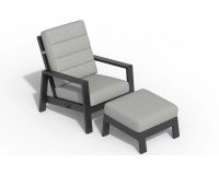 Fotel na taras wypoczynkowy z pochylanym oparciem i podnóżkiem aluminiowy QUEENS poduszki szare