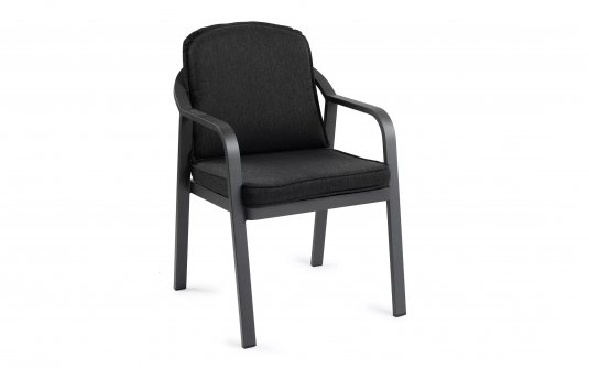 GRafitowe krzesło stołowe ogrodowe aluminiowe z czarnymi poduszkami PEP lina polipropylenowa GRafitowe krzesło stołowe ogrodowe aluminiowe z czarnymi poduszkami PEP lina polipropylenowa