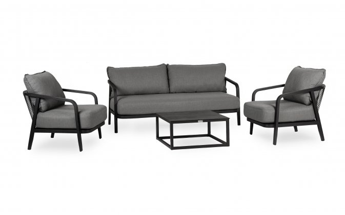 Meble ogrodowe aluminowe z grubymi poduchami PEP grafitowe