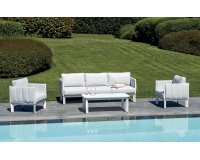 CANNES zestaw wypoczynkowy ogrodowy aluminium biały marmur tkanina