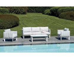 CANNES zestaw wypoczynkowy ogrodowy aluminium biały marmur tkanina