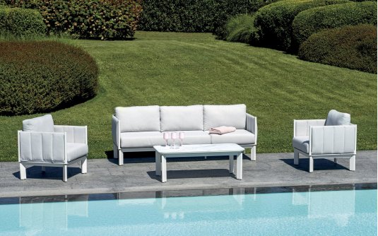 CANNES zestaw wypoczynkowy ogrodowy aluminium biały marmur tkanina CANNES zestaw wypoczynkowy ogrodowy aluminium biały marmur tkanina